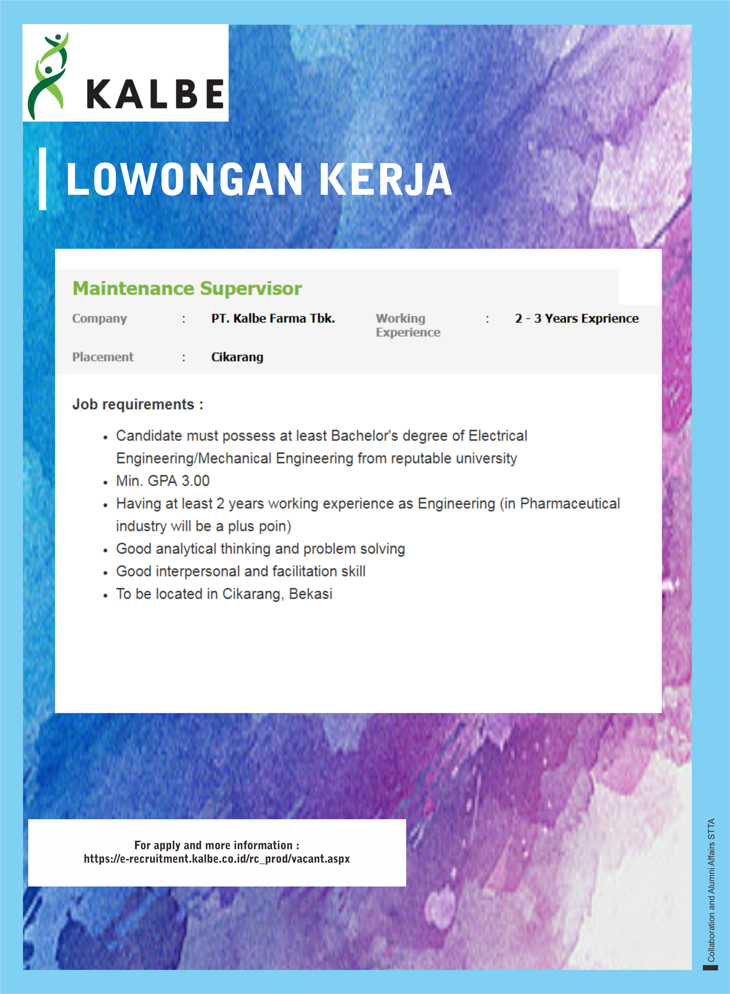 Lowongan PT. Kalbe Farma Tbk.