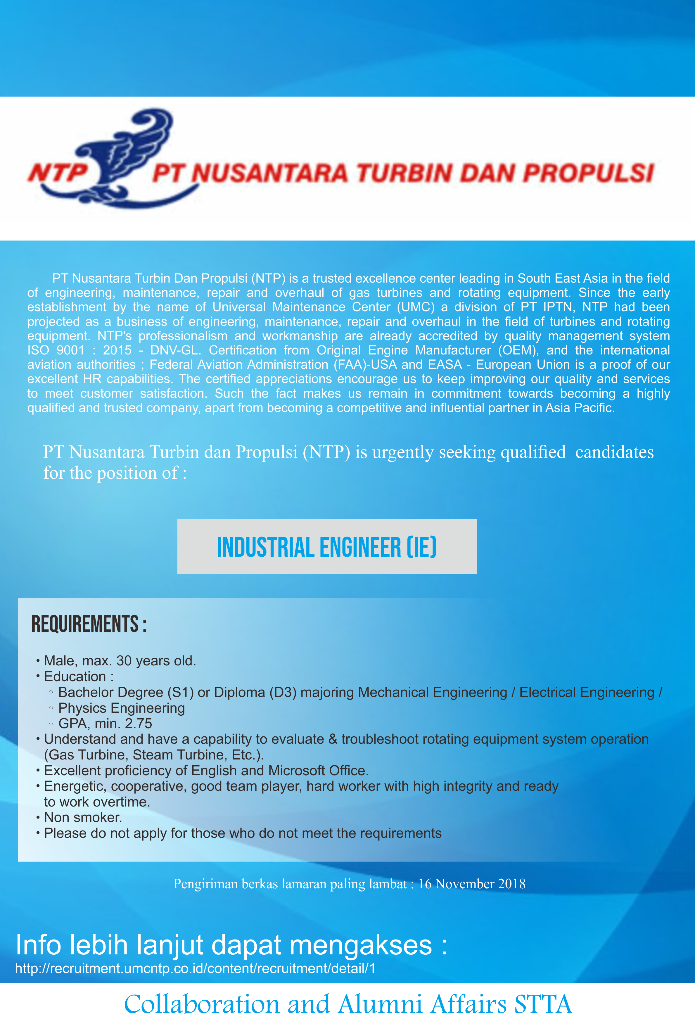 Lowongan Kerja PT Nusantara Turbin dan Propulsi