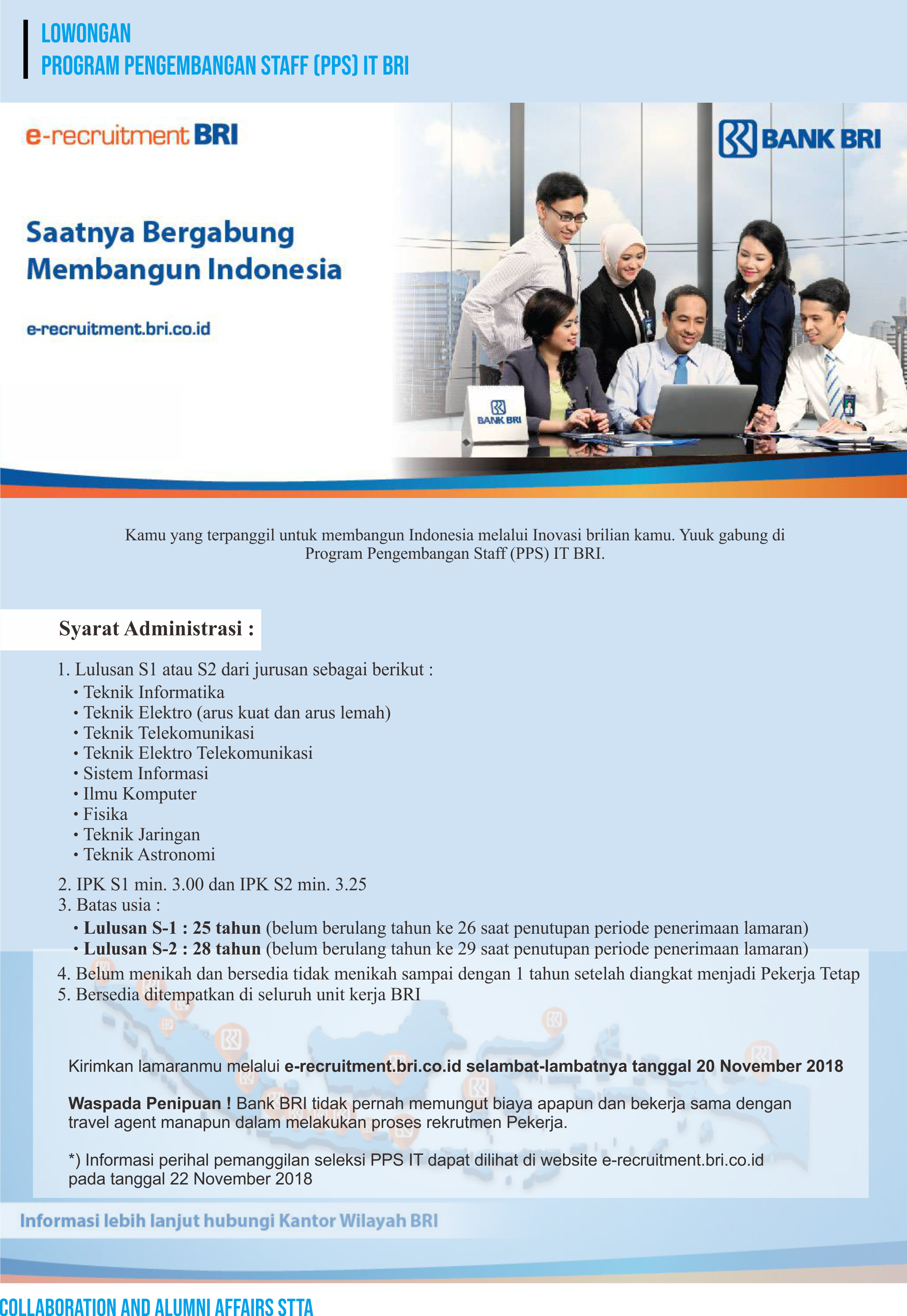 Lowongan Program Pengembangan Staff (PPS) IT BRI
