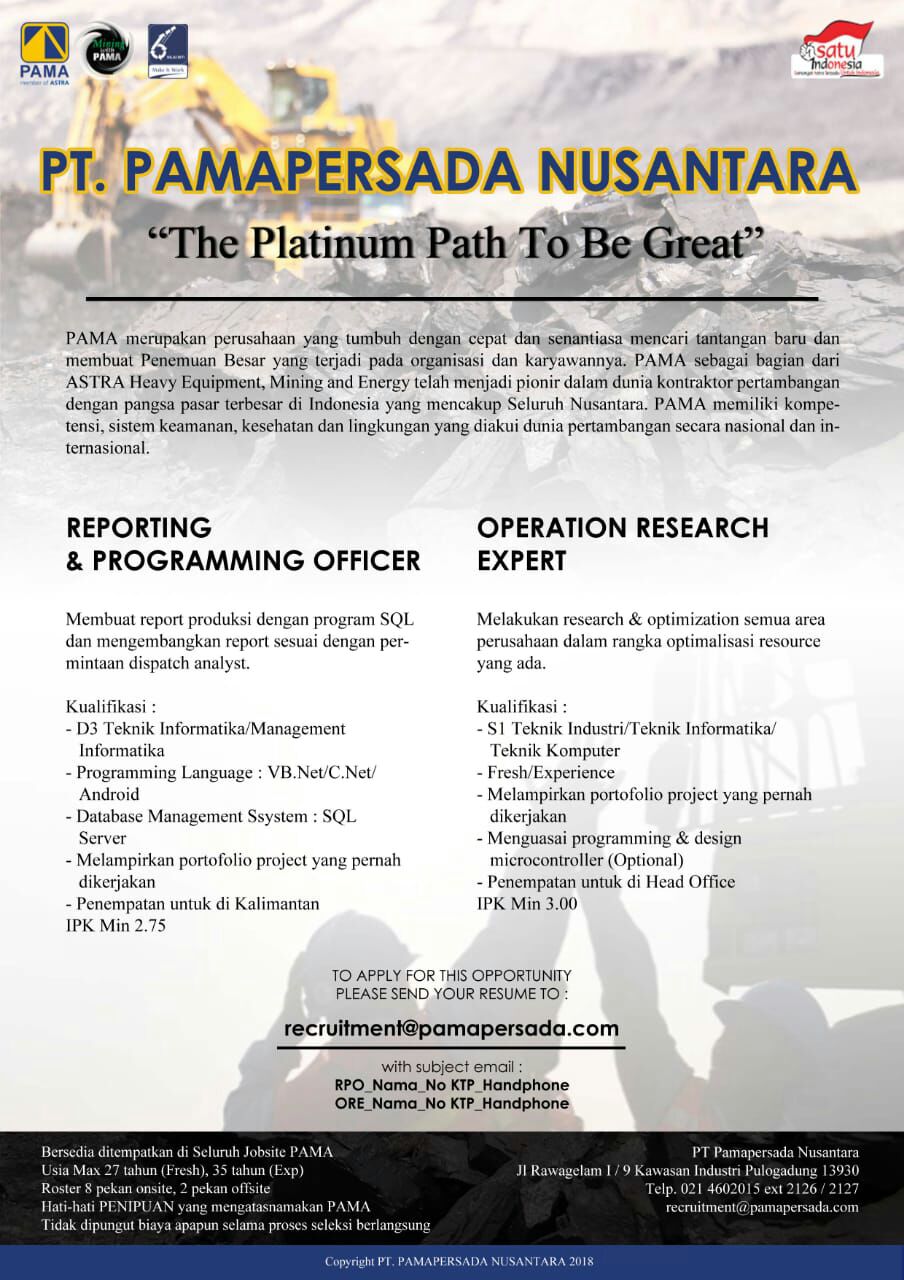 Lowongan PT. Pamapersada Nusantara