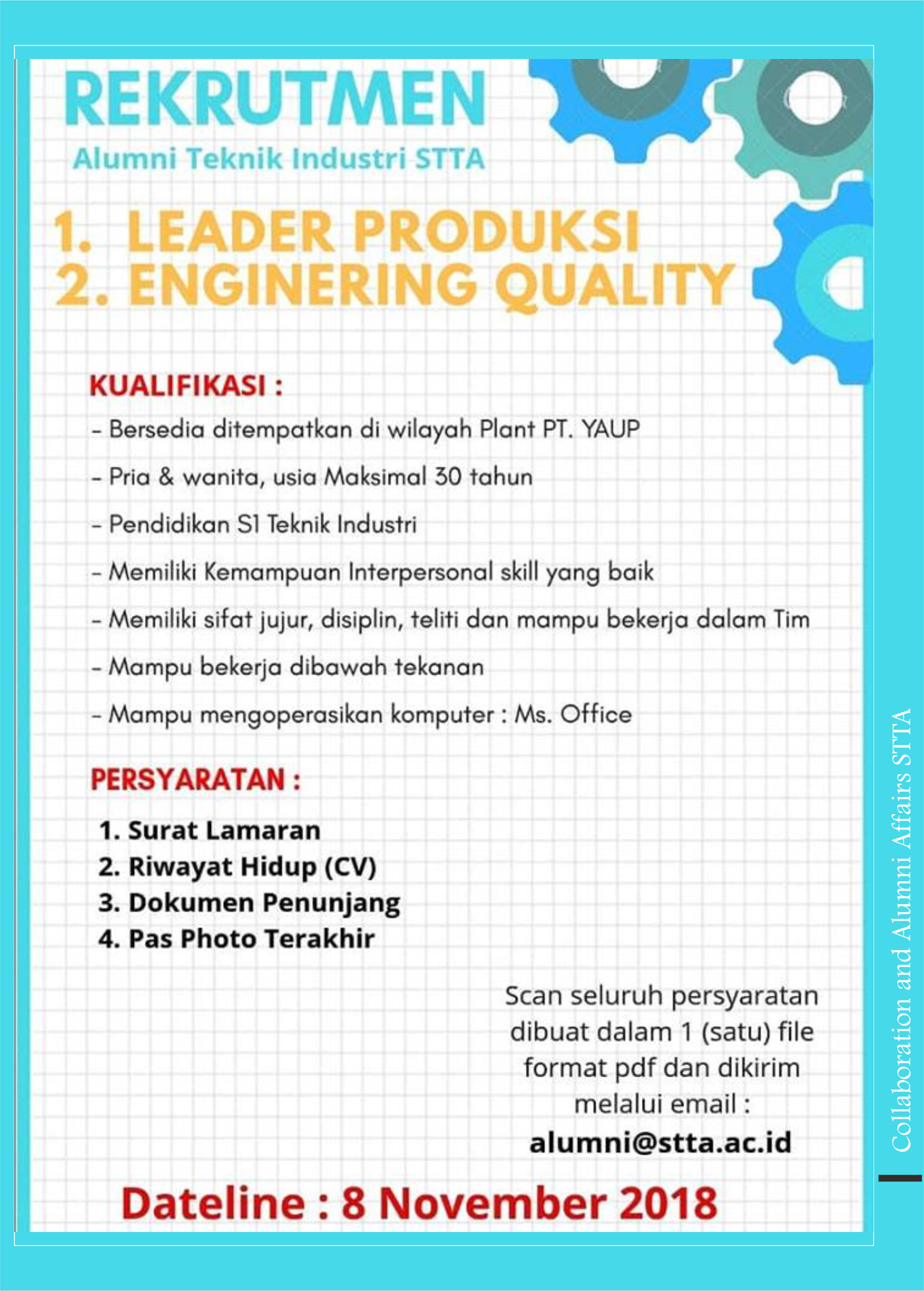 Lowongan Kerja PT Yasunli Abadi Utama Plastik (YAUP)