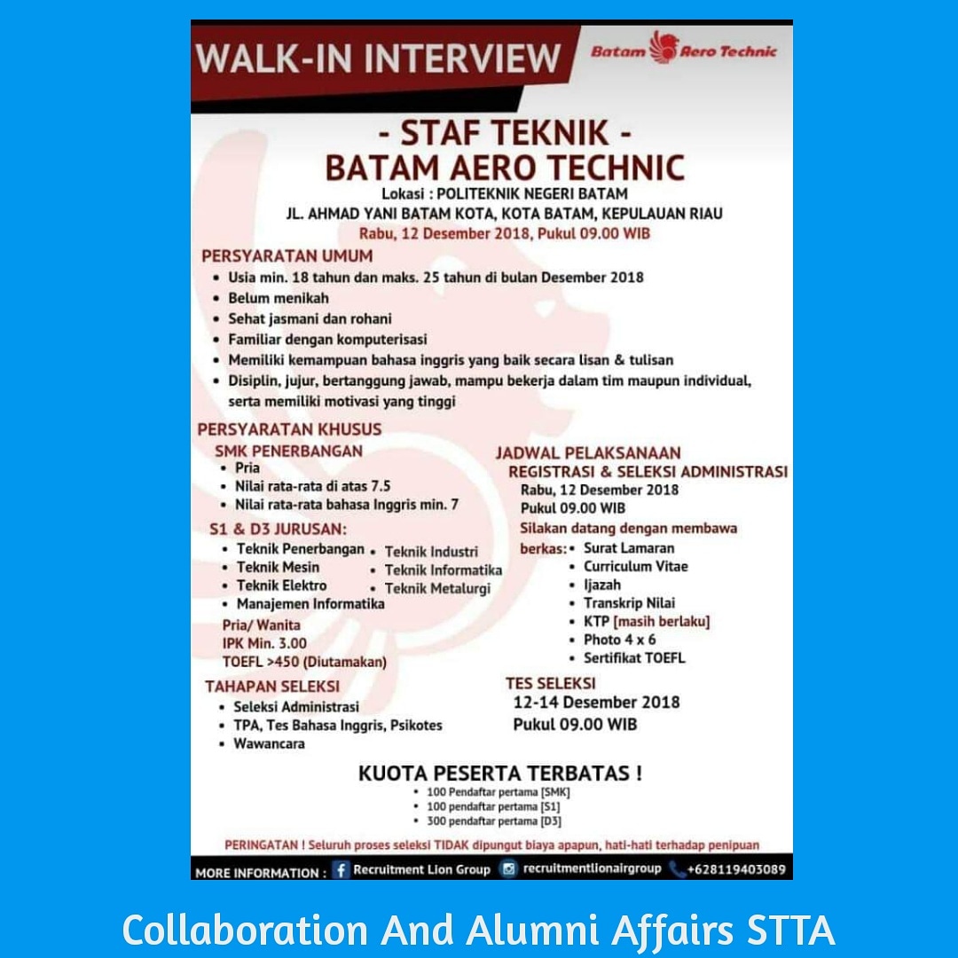 Lowongan BATAM AERO TECHNIC